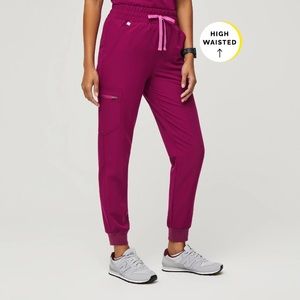 FIGS Dark Magenta Zamora High Waisted Petite Jogger Scrub Pants Size XS